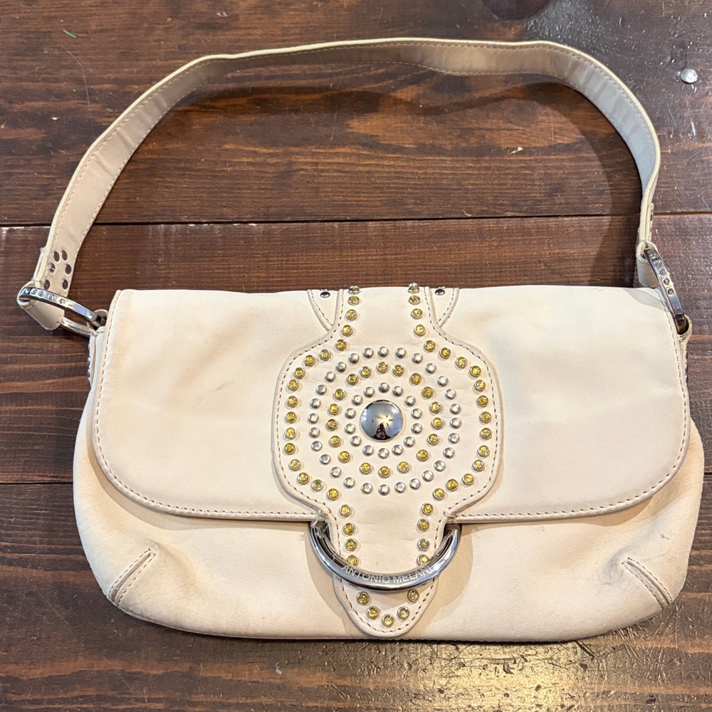 Antonio Melani Studded Cream Shoulder Bag